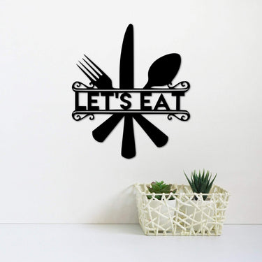 Let's Eat Sign | Kitchen Decor | Metal Wall Art | Kitchen Sign Wall Hanging with Knife, Fork and Spoon | Dining Room Decor | Gift Idea